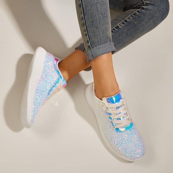 LUCKY STEP Women Glitter Shoes Sparkly Lightweight Metallic Sequins Tennis Shoes - Picture 6 of 9